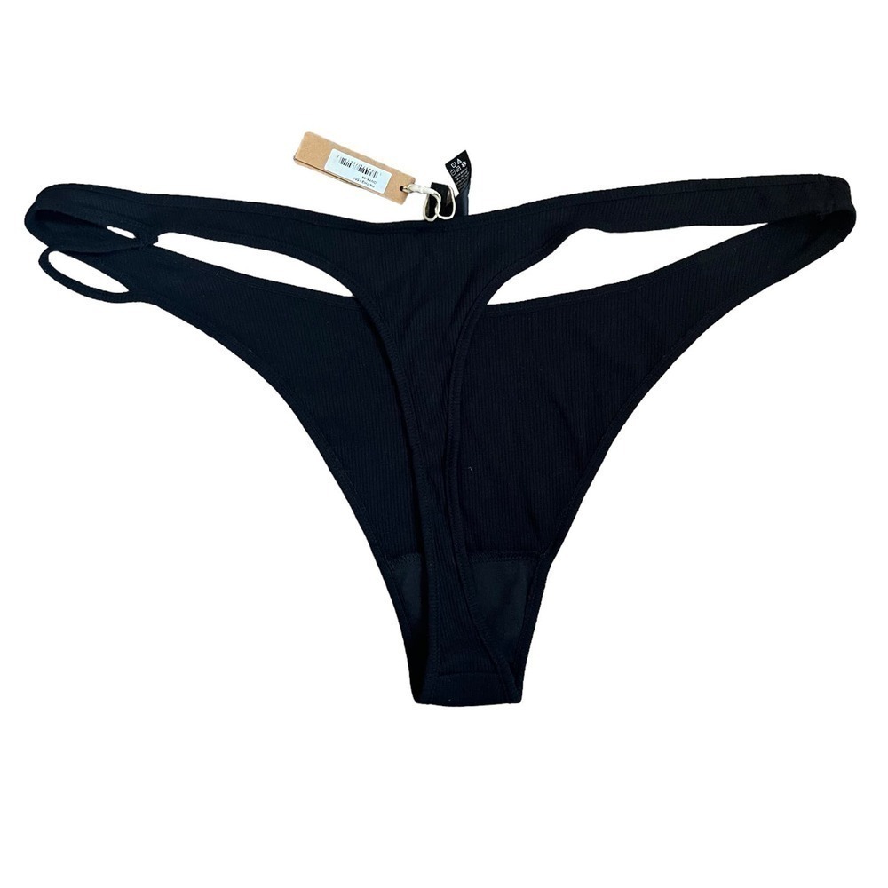 Skims 4X Ribbed Thong Onyx Black NWT